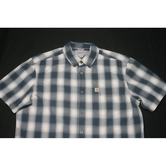 Carhartt Other - Carhartt Men's Shirt XL Gray White Plaid Button Up Short Sleeve Relaxed Fit.